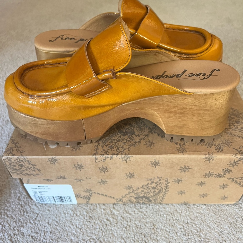 Free People Mustard Yellow Platform Mules